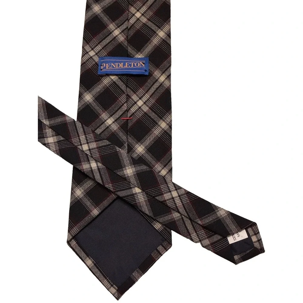 Pendleton Men's 100% Virgin Wool necktie Classic Designer Black Plaid Made USA